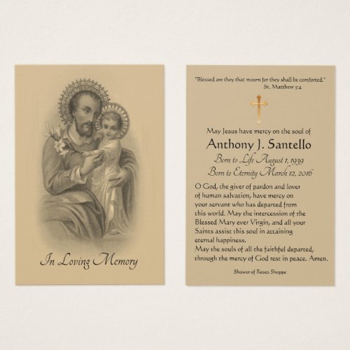 Saint Joseph Funeral Sympathy Prayer Holy Card