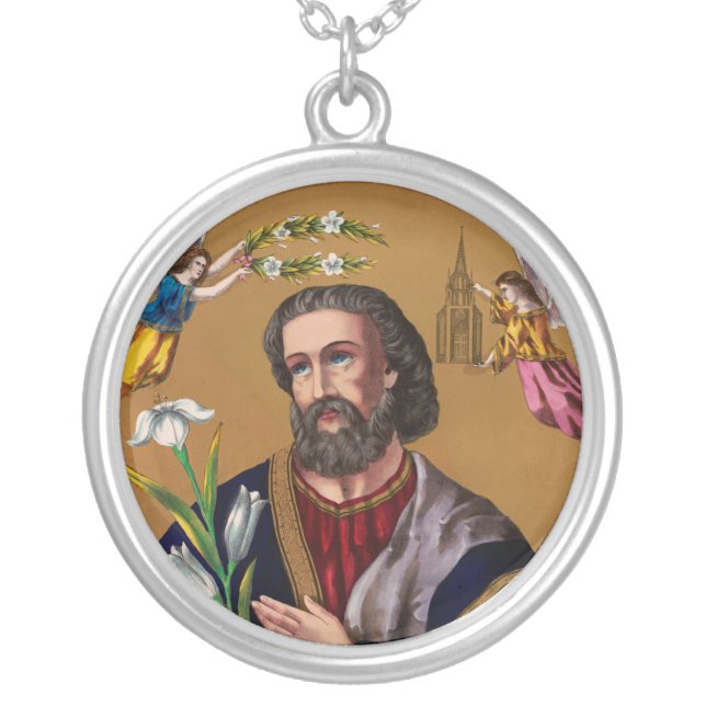 Saint Joseph Guardian of the Holy Family Silver Plated Necklace (Front)