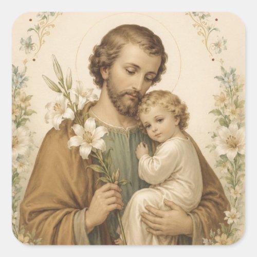 Saint Joseph & Infant Jesus Traditional Devotional Square Sticker