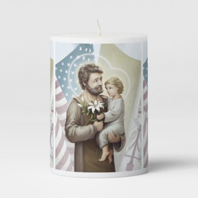 Saint Joseph the Protector Pillar Candle (Front)