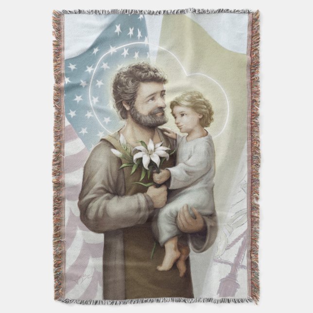 Saint Joseph the Protector Throw Blanket (Front Vertical)