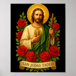 Saint Jude Thaddeus Catholic Art With Red Roses Poster
