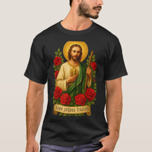 Saint Jude Thaddeus Catholic Art With Red Roses  T-Shirt