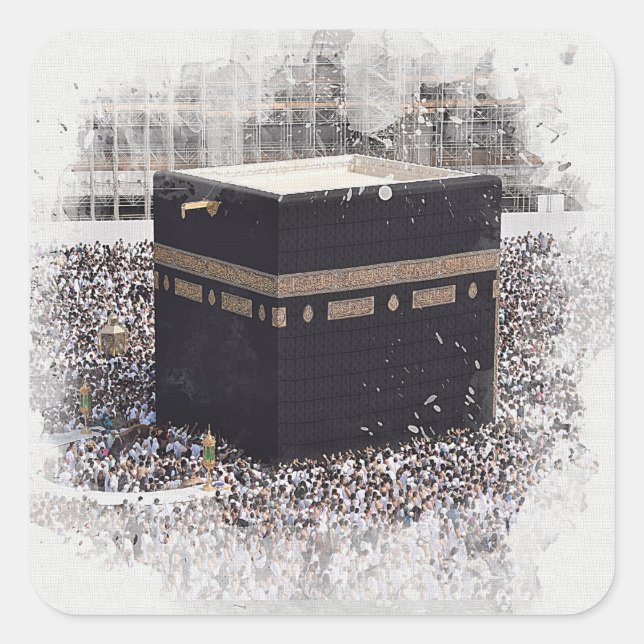 Saint Kaaba, Masjid Al Haram, watercolour illustra Square Sticker (Front)