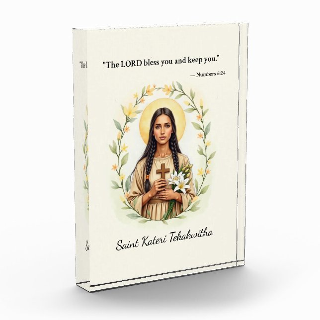 Saint Kateri Tekakwitha God's Peace and Blessings Acrylic Award (Left)