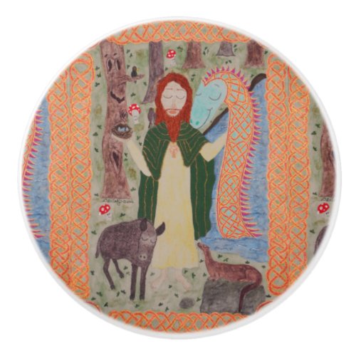 Saint Kevin of Glendalough Ceramic Knob