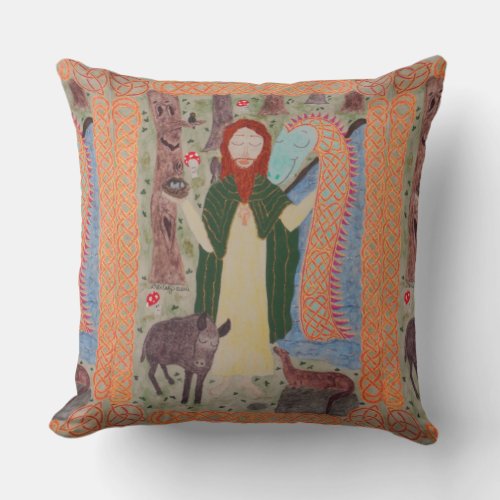 Saint Kevin of Glendalough Throw Pillow