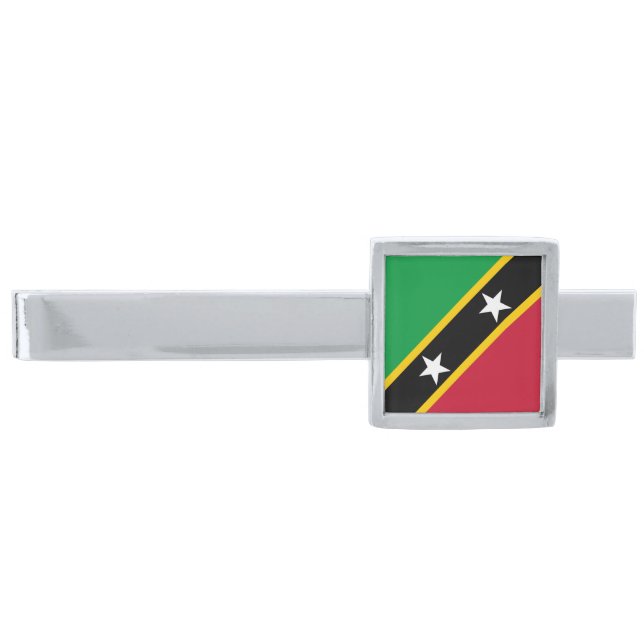 Saint Kitts and Nevis Flag Silver Finish Tie Bar (Front)