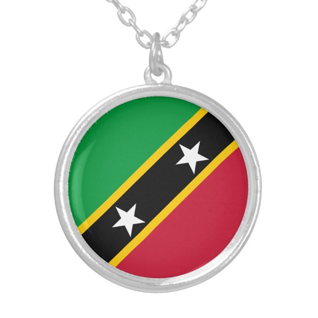 Saint Kitts and Nevis Flag Silver Plated Necklace (Front)