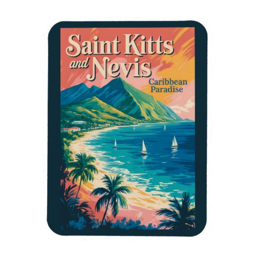 Saint Kitts and Nevis Landscape Illustration Retro Magnet