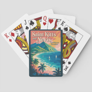 Saint Kitts and Nevis Landscape Illustration Retro Poker Cards