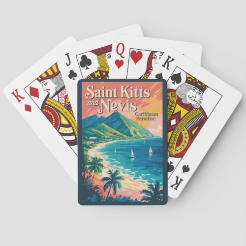 Saint Kitts and Nevis Landscape Illustration Retro Poker Cards