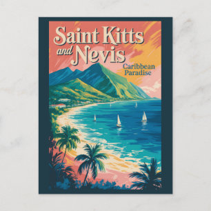 Saint Kitts and Nevis Landscape Illustration Retro Postcard