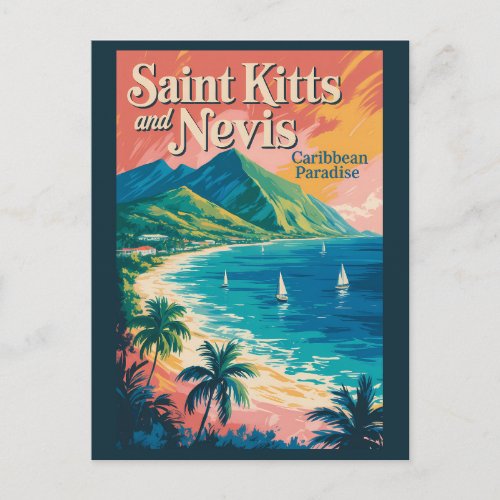 Saint Kitts and Nevis Landscape Illustration Retro Postcard