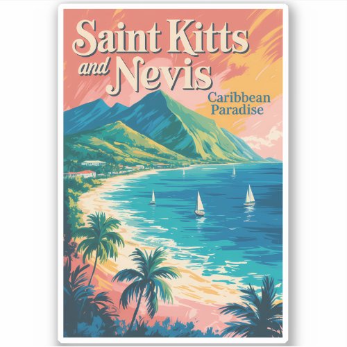 Saint Kitts and Nevis Landscape Illustration Retro Sticker