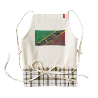 Saint Kitts Flag on Rough Wood Boards Effect Zazzle HEART Apron