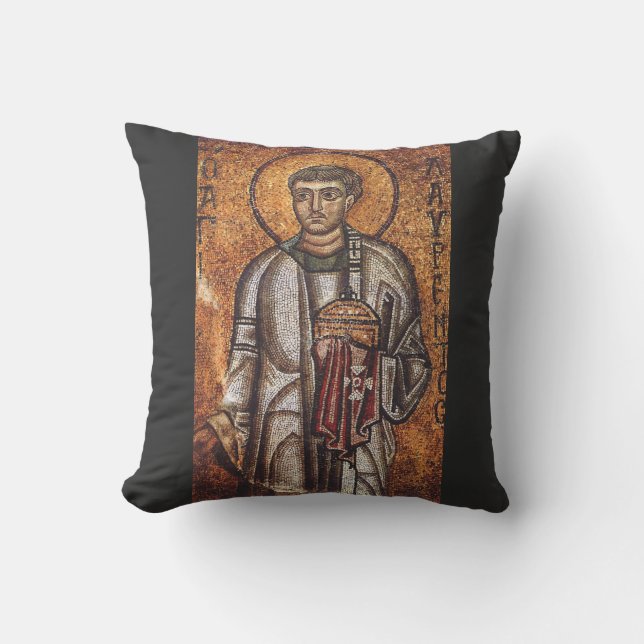 Saint Lawrence Orthodox Mosaic Art Print Throw Pillow (Front)
