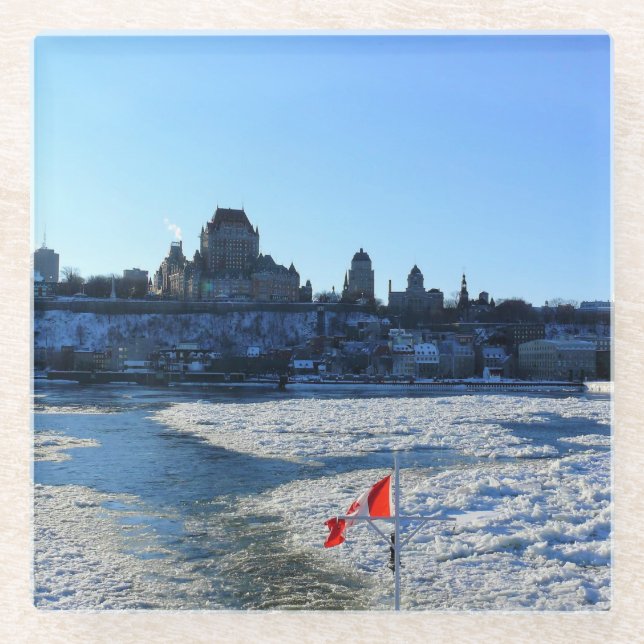 Saint Lawrence River & Old Quebec City, Quebec Glass Coaster (Front)