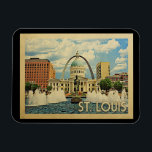 Saint Louis Missouri Vintage Travel Magnet<br><div class="desc">Saint Louis Missouri design in Vintage Travel style featuring the fountain at Kiener Plaza with the St Louis Arch in the background.</div>