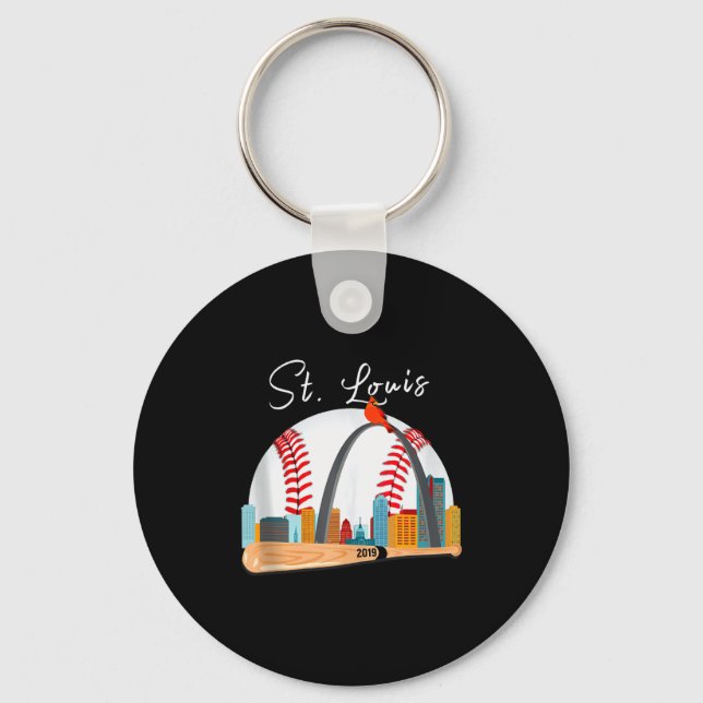 Saint Louis Red Cardinal New Skyline Ball Design T Keychain (Front)