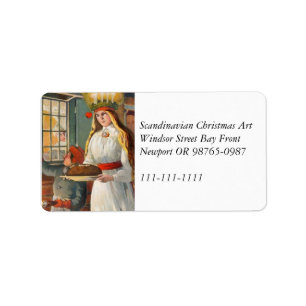 Saint Lucia and Child Bringing Saffron Bread Label