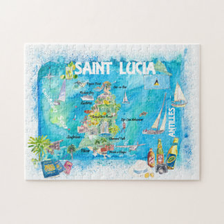 Saint Lucia Antilles Travel Map Jigsaw Puzzle