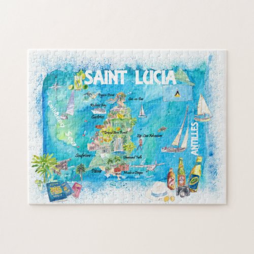 Saint Lucia Antilles Travel Map Jigsaw Puzzle