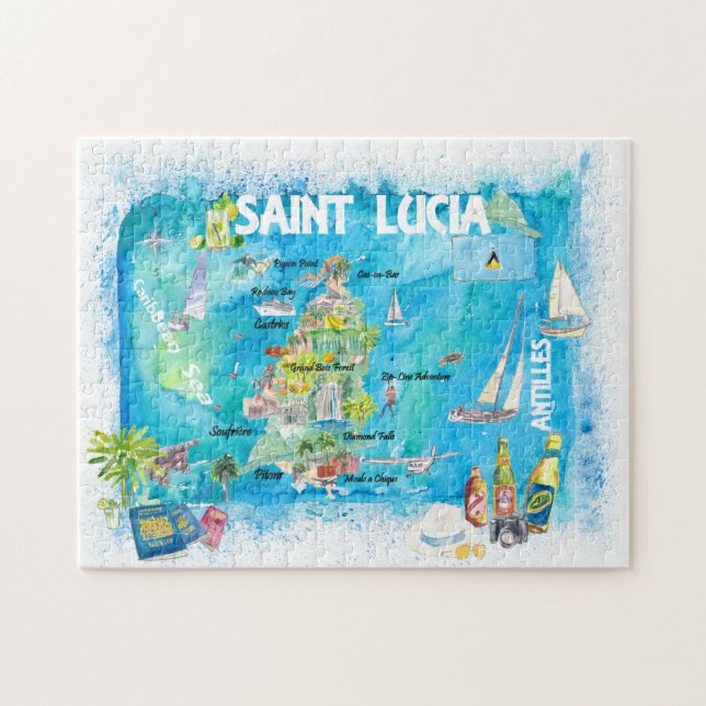 Saint Lucia Antilles Travel Map Jigsaw Puzzle (Horizontal)