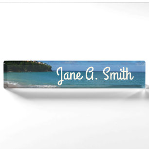 Saint Lucia Beach Tropical Vacation Landscape Desk Name Plate