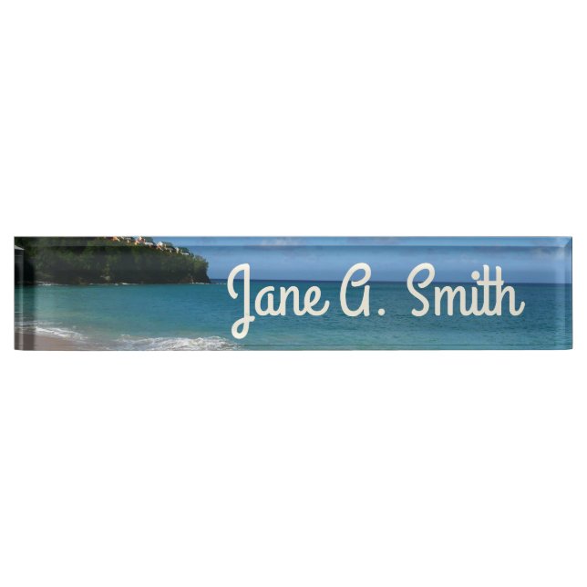 Saint Lucia Beach Tropical Vacation Landscape Desk Name Plate (Front)