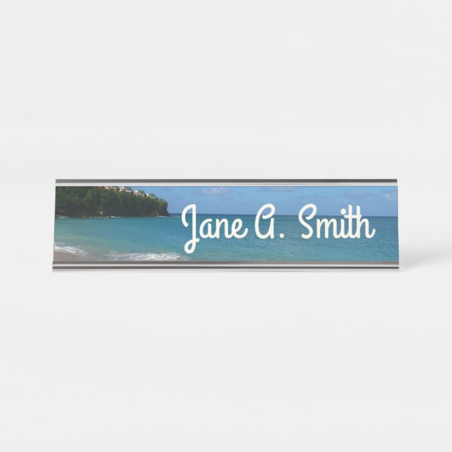 Saint Lucia Beach Tropical Vacation Landscape Desk Name Plate (Front)