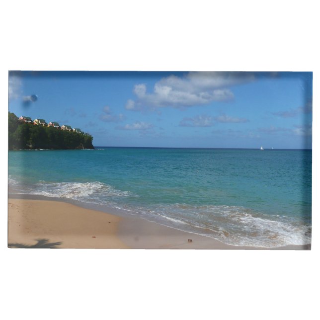 Saint Lucia Beach Tropical Vacation Landscape Place Card Holder (Front)