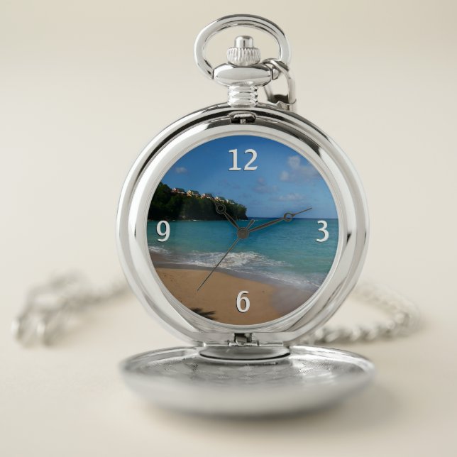 Saint Lucia Beach Tropical Vacation Landscape Pocket Watch (Inside)