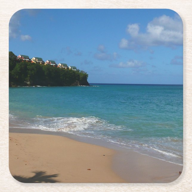 Saint Lucia Beach Tropical Vacation Landscape Square Paper Coaster (Front)