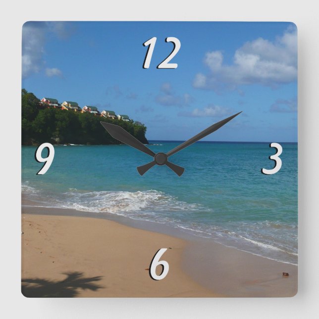 Saint Lucia Beach Tropical Vacation Landscape Square Wall Clock (Front)