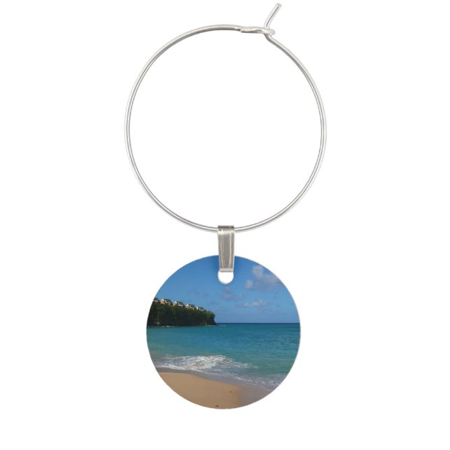 Saint Lucia Beach Tropical Vacation Landscape Wine Glass Charm (Front)