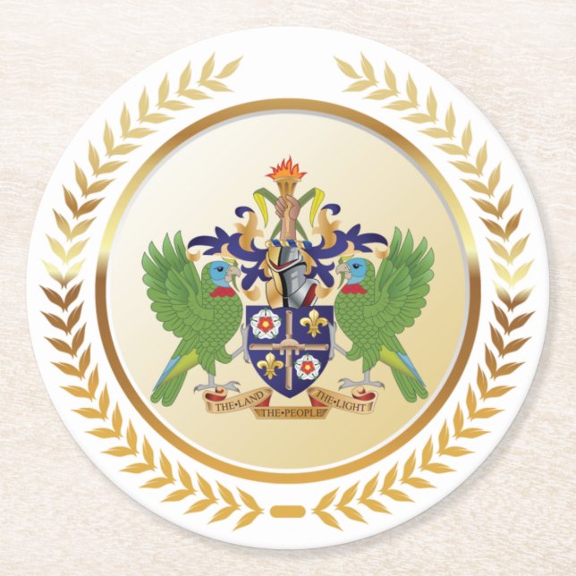 Saint Lucia Coat Of Arms Round Paper Coaster (Front)