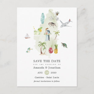 Saint Lucia Destination Wedding Save the Date Announcement Postcard