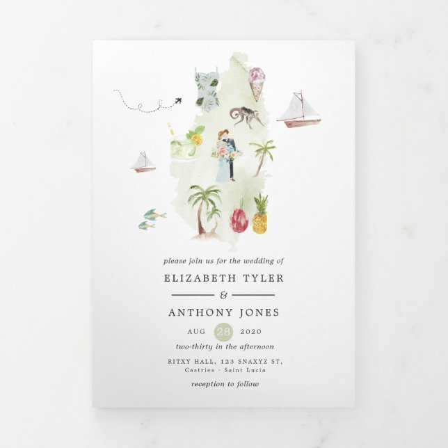 Saint Lucia Destination Wedding Tri-Fold Card (Cover)