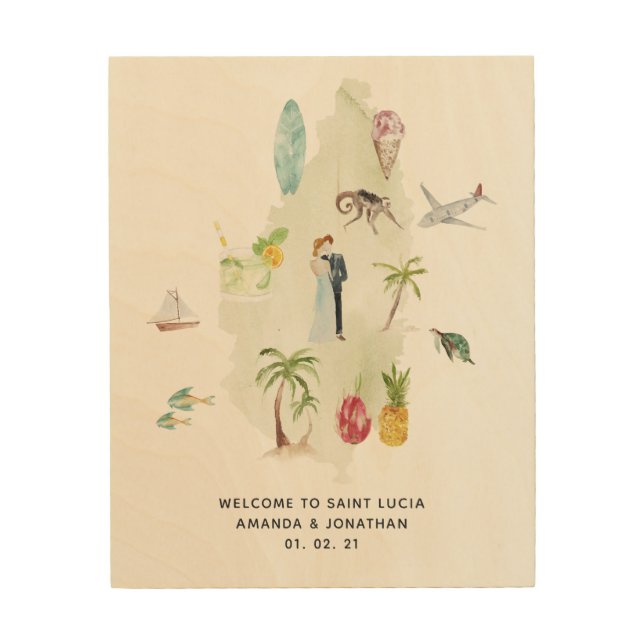 Saint Lucia Destination Wedding Welcome Wood Wall Art (Front)