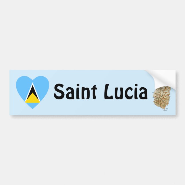 Saint Lucia Flag Heart + Map Bumper Sticker (Front)