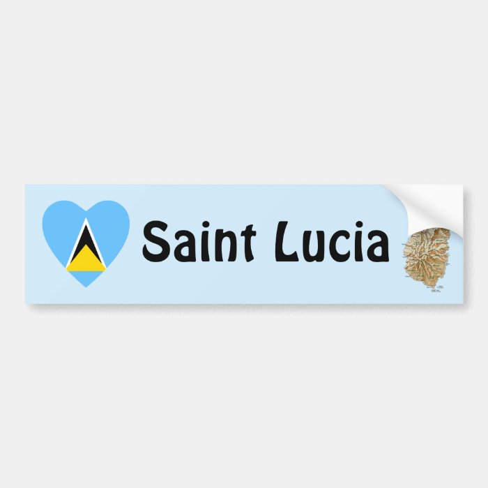 Saint Lucia Flag Heart + Map Bumper Sticker