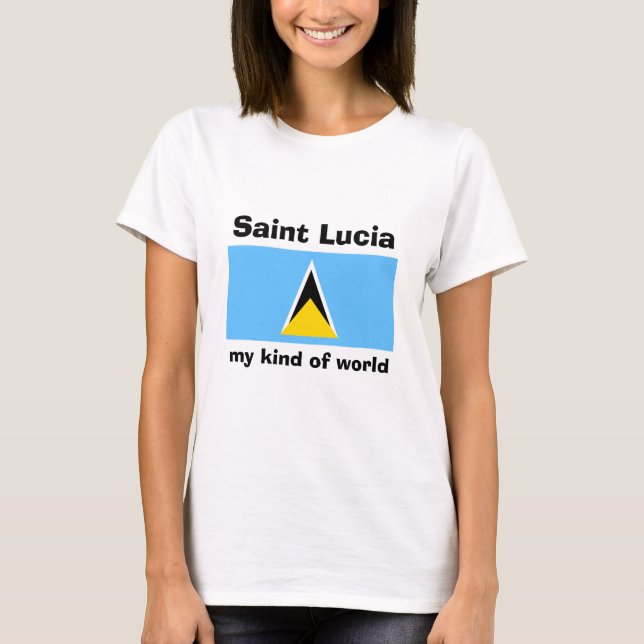 Saint Lucia Flag + Map + Text T-Shirt (Front)