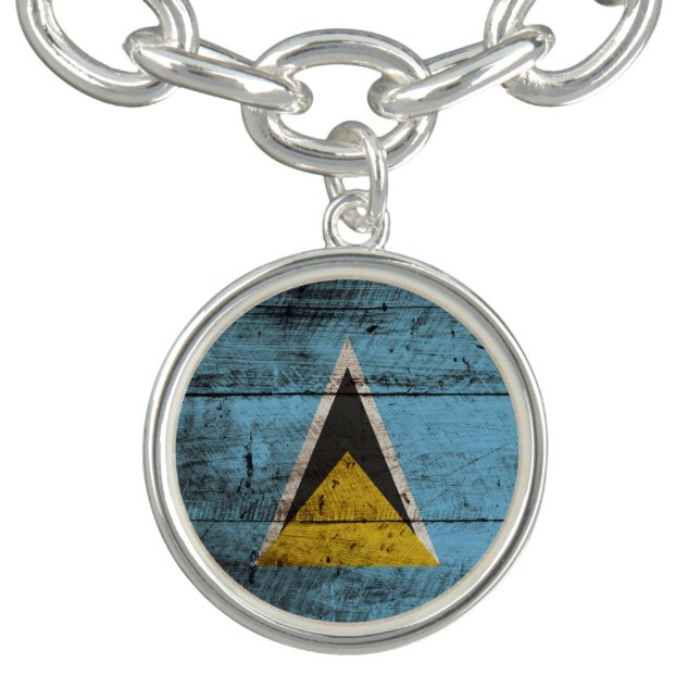 Saint Lucia Flag on Old Wood Grain Bracelet (Design)