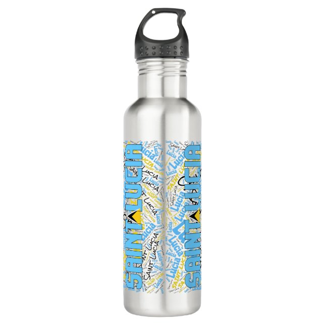 Saint Lucia Flag Patriotic Stainless Steel Water Bottle (Front)