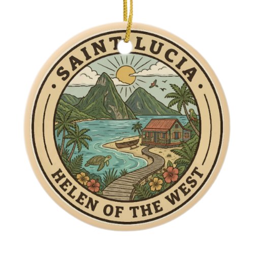 Saint Lucia Illustration Travel Art Badge Ceramic Ornament
