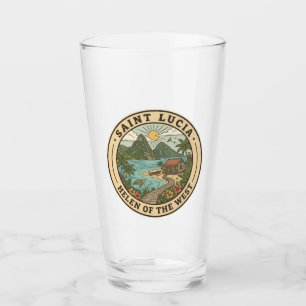 Saint Lucia Illustration Travel Art Badge Glass