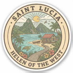 Saint Lucia Illustration Travel Art Badge Sticker