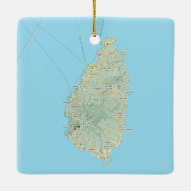 Saint Lucia Map Christmas Ceramic Ornament (Back)