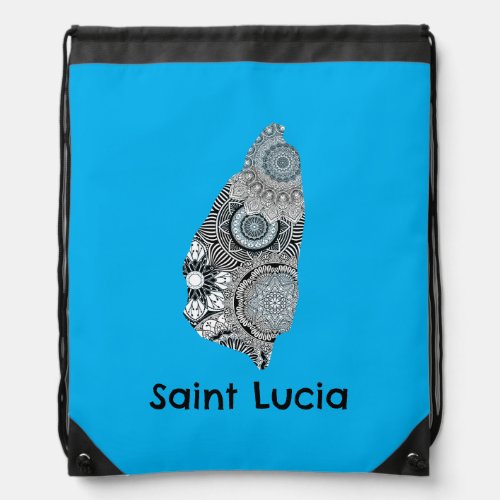 Saint Lucia Map Mandala Art Drawstring Bag